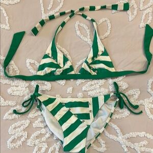 Green and White Striped String Bikini Size M HEAT